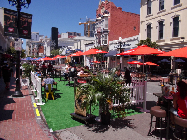 Diners enjoy the unique outdoor ambiance of the historic heart of San Diego!