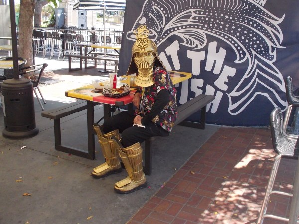 Dude Vader was eating lunch at the Tin Fish when I happened by Thursday afternoon!