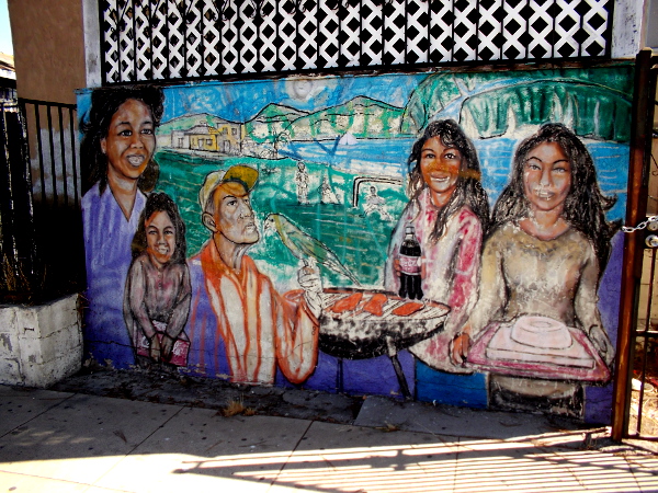 Colorful artwork in San Ysidro by renowned muralist Victor Ochoa depicts the artist's family.