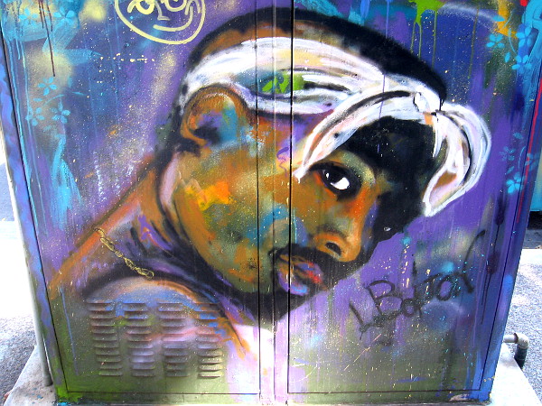 Cool street art face on F Street in San Diego's East Village neighborhood.