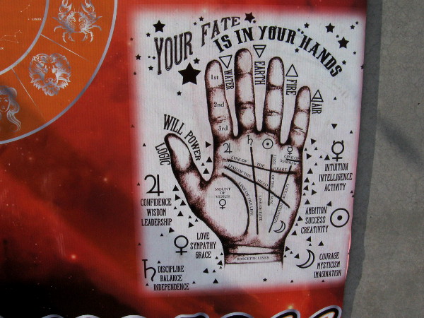 Your Fate is in Your Hands. Palmistry is illustrated at East Village Psychic Healing Center.