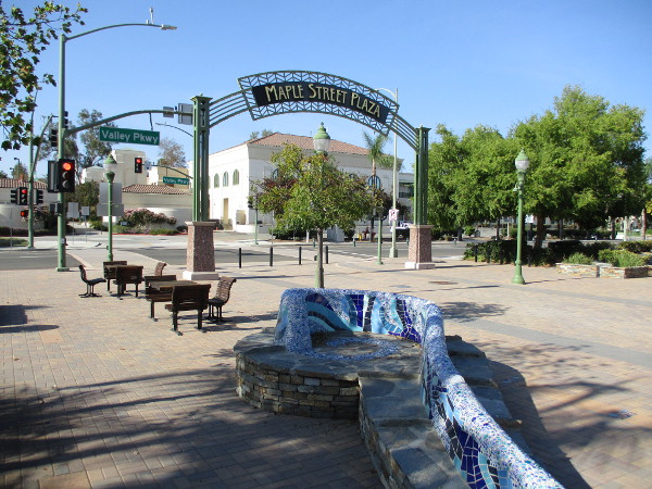 Looking toward the Escondido Civic Center from the north end of Maple Street Plaza.