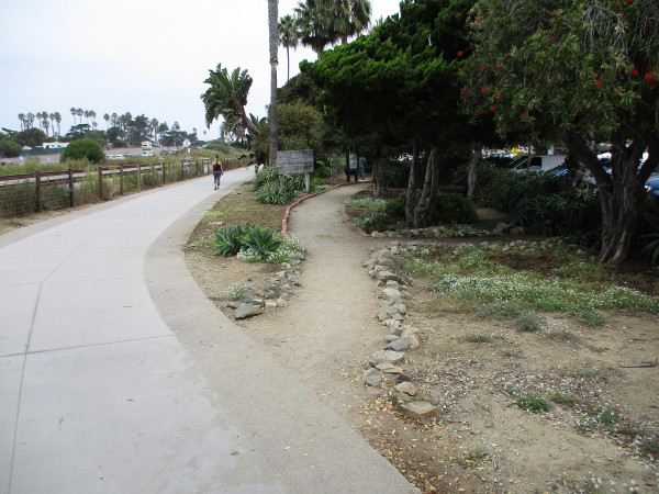 The south end of the dirt path leads away from the Cardiff Rail Trail just north of Chesterfield Drive.