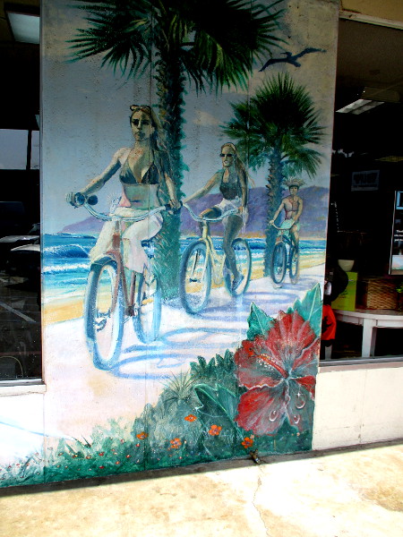 Bicyclists on mural at strip mall on Aberdeen Drive in downtown Cardiff-by-the-Sea.