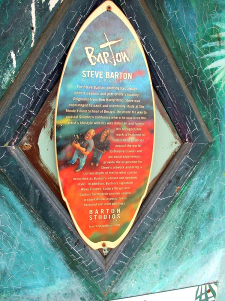 Sign on mural describes Southern California artist Steve Barton.