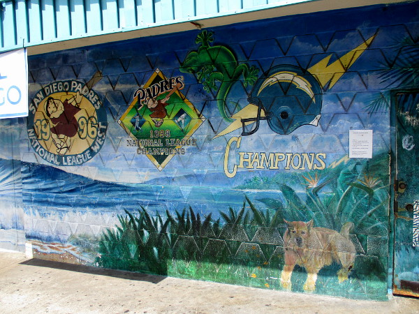 A visual homage to San Diego sports teams, Padres and Chargers.