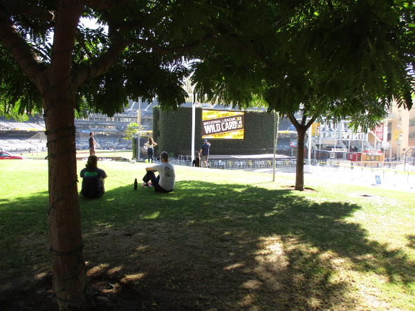 Fans were enjoying a nice afternoon at Gallagher Square, watching Padres batting practice from a distance.