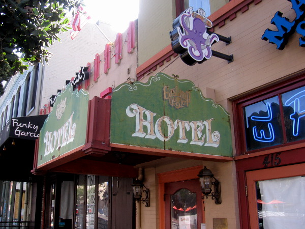 A mixture of Gaslamp history and present day entertainment in one photo.