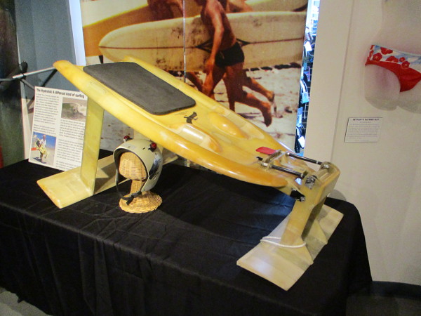 A very unique hydrofoil for kneeboard surfing, designed by oceanographer Dr. Tareah "Terry" Hendricks. A plaque in his honor can be found at Swami's in Encinitas.